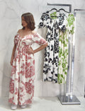 Vestido Floral Largo con Manga Abullonada